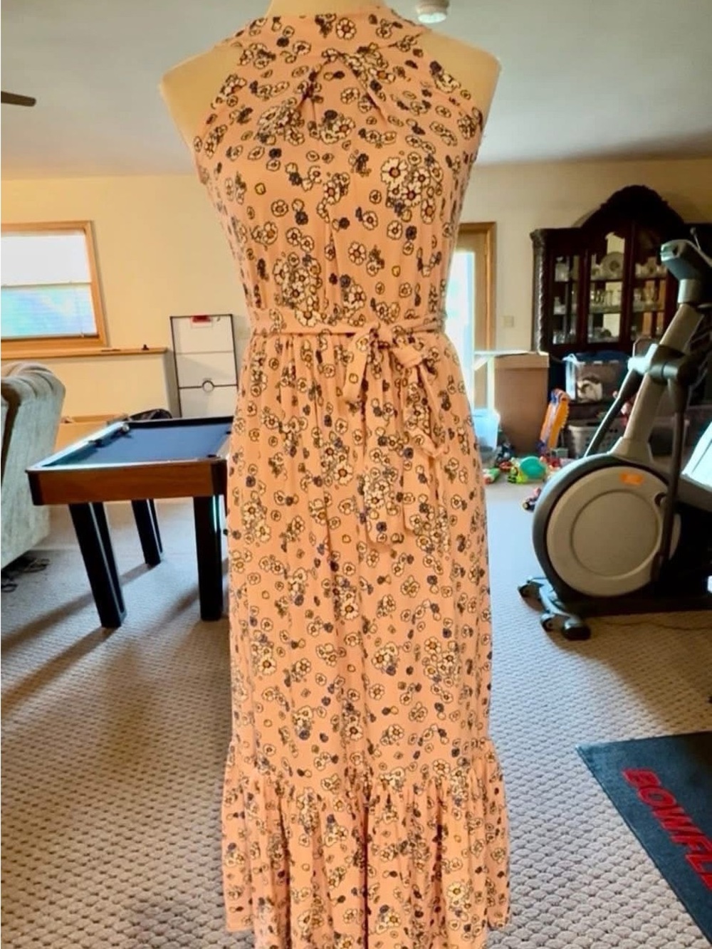 Sleeveless Pink Floral Maxi Dress with Tie Waist
